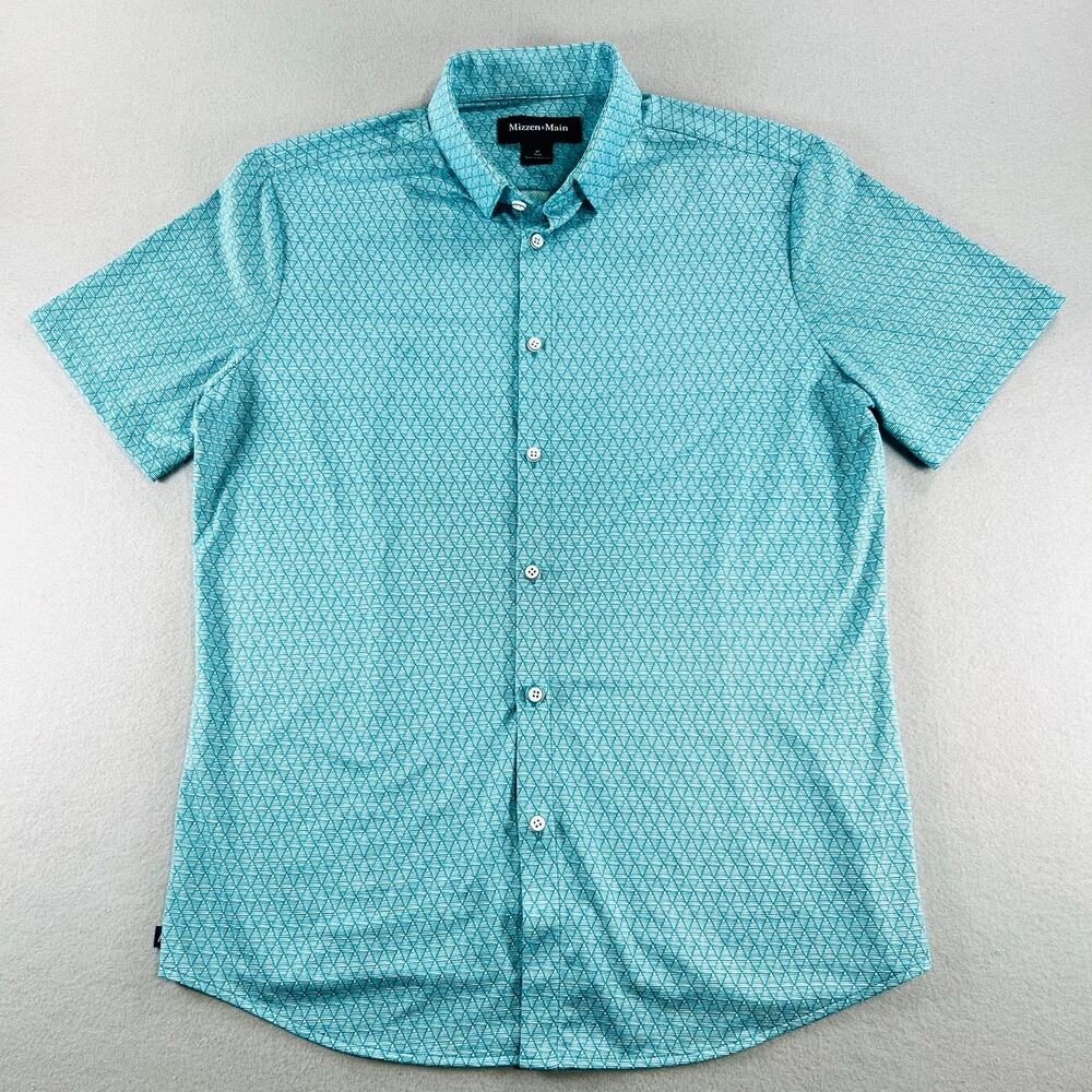 Mizzen+Main Mens M Trim Short Sleeve Performance Button Down Geometric Shirt